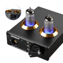 Gramofonový předzesilovač MM phono s elektronkami 6A2, 95×116×33 mm, RIAA korekce, 3,5mm AUX vstup, černý, pro vinylový gramofon 3