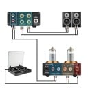 Gramofonový předzesilovač MM phono s elektronkami 6A2, 95×116×33 mm, RIAA korekce, 3,5mm AUX vstup, černý, pro vinylový gramofon 4