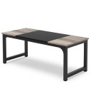 Gran escritorio de computadora 74 x 179 x 79 cm con tablero en gris vintage y centro negro Escritorio de oficina con patas de marco negro 1