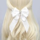 Gran lazo para el cabello de aproximadamente 15 cm Encaje Cadena Colgante metálico cruzado Hebilla metálica Adorno de tela Accesorio para el cabello elegante 2