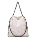 Grand sac à main pour femme avec anses en chaîne Sac souple et spacieux avec un bord en chaîne en métal Simili cuir 40 x 38 x 12 cm 4