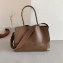 Grand sac à main pour femme avec rabat Design minimaliste simple Cuir synthétique doux Intérieur spacieux 33 x 24 x 13 cm 6