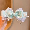 Grande fiocco per capelli circa 15 cm Pizzo Perline Fermaglio in metallo Decorazione in tessuto Accessorio per capelli elegante 3