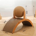 Grande graffiatoio in legno per gatti con piano arcuato e pallina in sisal 55x23x40 cm Stazione graffiante multifunzionale Gioco e allenamento 6