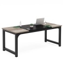 Grande scrivania per computer 74 x 179 x 79 cm con piano in grigio vintage e centro nero Scrivania con gambe nere a telaio 2