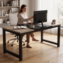 Grande scrivania per computer 74 x 179 x 79 cm con piano in grigio vintage e centro nero Scrivania con gambe nere a telaio 6