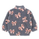 Graue Kinderwinterjacke mit Schleifenmotiv Plüschjacke aus Baumwolle-Polyester mit Reißverschluss und hohem Kragen Warmer bequemer Wintermantel 2