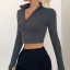 Graues Crop-Top für Damen mit langen Ärmeln 4