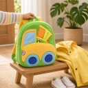 Green Children's Backpack 26 x 24 x 10 cm with a Yellow Refuse Truck Design and Blue Wheels, Featuring Two Zip Pockets and Yellow Straps 5