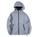 Grey Men's Reflective Waterproof Windbreaker with Hood Sports Rain Jacket with Reflective Effect Lightweight Jacket for Spring and Autumn 1
