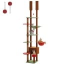 Griffoir pour chat avec fixation au plafond hauteur réglable 230-252 cm base 40 x 44 cm marron-vert avec éléments rouges motif champignon 1