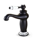 Grifo de lavabo de pie retro con palanca y mango de cerámica altura 19,7 cm de latón y cerámica boca 12,2 cm para lavabo de baño 3