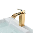 Grifo de lavabo tipo cascada 18,3 x 11 cm Superficie brillante Grifo elegante con instalación sobre encimera Grifería de baño de un solo orificio 5