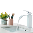 Grifo de lavabo tipo cascada 18,3 x 11 cm Superficie brillante Grifo elegante con instalación sobre encimera Grifería de baño de un solo 7