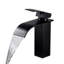 Grifo de lavabo tipo cascada de acero inoxidable 24 x 16,5 cm Grifo bajo para agua caliente y fría Grifo moderno para baño y aseo 4
