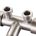 Grifo Doble de Acero Inoxidable 12 x 6,8 cm Grifo Simple para Agua Fría con 1 Entrada y 2 Salidas Válvula para Baño y WC Grifo de Acero Resistente 2