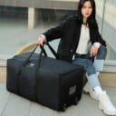 Große schwarze Reisetasche mit Rollen Für den Urlaub und längere Reisen Zwei Griffe und ein Sichtfenster für das Namensschild Oxford und Polyester 79 2