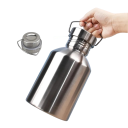 Grote roestvrijstalen drinkfles 2000 ml met grote schroefdop en handvat op de dop zilveren waterfles voor buitengebruik 4