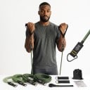 Grünes Set von Widerstandsbändern zum Training 150 lb mit fünf Zugbändern von 10 bis 50 lb mit Griffen und Türanker sowie Knöchelriemen 3