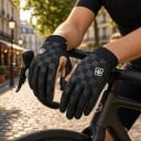 Guantes de dedo completo con patrón de cuadros en toda la superficie con puño acanalado y pulgar reforzado para motocross y ciclismo 6