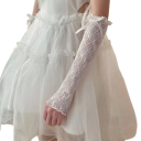 Guantes de encaje para mujer sin dedos delgados transparentes y transpirables de nylon largos con lazos complemento social para uso nocturno 3