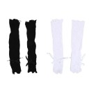 Guantes de encaje para mujer sin dedos delgados transparentes y transpirables de nylon largos con lazos complemento social para uso nocturno 7