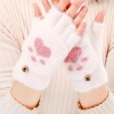Guantes de felpa para mujer tamaño universal Guantes de invierno cálidos con motivo de pata de gato de poliéster 3