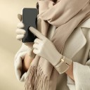 Guantes de invierno para mujer tamaño universal Guantes táctiles cálidos de poliéster con superficie de cuero PU para días fríos 2