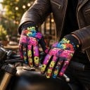Guantes de motocross y ciclismo con estampado completo de imágenes y corte de dedos completos con pulgar reforzado para conducción en terreno 5