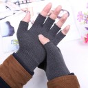 Guantes de punto sin dedos unisex para mujeres y hombres Grises Puntas de los dedos descubiertas Puño acanalado Material acrílico Talla universal 2