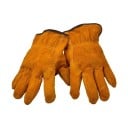 Guantes de trabajo de cuero de vaca 25 × 12 cm, amarillento marrón, térmicamente aislantes y resistentes al fuego, resistentes a cortes 1