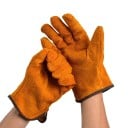 Guantes de trabajo de cuero de vaca 25 × 12 cm, amarillento marrón, térmicamente aislantes y resistentes al fuego, resistentes a cortes 12