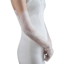 Guantes largos de encaje para mujer, de dedos completos, transpirables, de nylon, blancos, elegantes, para eventos sociales y ocasiones festivas 4