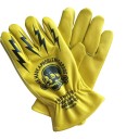 Guanti da moto e da lavoro multifunzionali in colore giallo con stampa di teschi e fulmini e polsino elastico per moto e giardino unisex 7