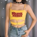 Gul crop top för kvinnor med tryck 2