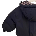 Gyerekeknek készült, kétoldalas téli kabát Unisex, cipzáros, kapucnis, zsebekkel, leopárdmintás és fekete színben, poliészterből és pamutból 5