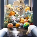 Gyermek űrhajós játékautomata világítással bolygókkal kapszulákkal plüssfigurákkal vezérlőkarokkal időzítővel és kiemelő karral 4