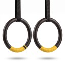 Gymnastic Rings 17.5 x 2.5 cm Pair with 2 m Long Straps in Folded State and Buckle Black with Yellow Tape for High Bar and Tree 6