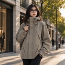 Γυναικεία αδιάβροχη jacket με κουκούλα και ψηλό γιακά ελεύθερη oversized γραμμή με ρυθμιζόμενο στρίφωμα για την πόλη και για βόλτες 3