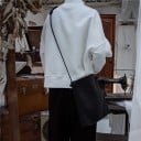 Γυναικεία ασύμμετρη μπλούζα με ψηλό γιακά Ελεύθερη γραμμή με χαμηλούς ώμους Στρίφωμα σε κλίμακα Φαρδιά μακριά μανίκια Βαμβάκι και πολυεστέρας 7