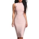 Γυναικεία bandage φορέματα με ψηλό γιακά χωρίς μανίκια Στενή εφαρμογή Μήκος μέχρι το γόνατο Φερμουάρ και σχισμή στο πίσω μέρος Πολυεστέρας 4