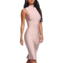 Γυναικεία bandage φορέματα με ψηλό γιακά χωρίς μανίκια Στενή εφαρμογή Μήκος μέχρι το γόνατο Φερμουάρ και σχισμή στο πίσω μέρος Πολυεστέρας 5