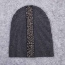 Γυναικεία beanie καπέλο με κατακόρυφη λωρίδα κεντήματος από κορυφές Ραμμένη ελαστική πλέξη από βαμβάκι και μαλλί Περιφέρεια κεφαλιού 50 έως 60 εκ. 5