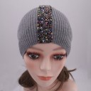 Γυναικεία beanie καπέλο με κατακόρυφη λωρίδα κεντήματος από κορυφές Ραμμένη ελαστική πλέξη από βαμβάκι και μαλλί Περιφέρεια κεφαλιού 50 έως 60 εκ. 8