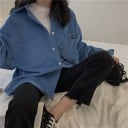 Γυναικεία βελούδινη πουκάμισο σε ελεύθερη oversized γραμμή Μακρύ μανίκι Τσέπη στο στήθος με κέντημα Κουμπώνει με κουμπιά Βαμβάκι και πολυεστέρας 2