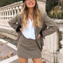 Γυναικεία καρό μίνι φούστα με ίσια γραμμή Λεπτό καρό μπεζ-καφέ σχέδιο Κοντό μήκος πάνω από το γόνατο Πολυέστερ Για το γραφείο και την πόλη 2