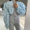 Γυναικεία κοντή ανοιξιάτικη bomber jacket με ραμμένα μανίκια Ρυθμιζόμενο τελείωμα Τσέπη με φερμουάρ στο μανίκι Καθολικό μέγεθος 2