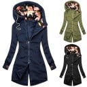 Γυναικεία μακριά φούτερ με διπλό φερμουάρ και κουκούλα Λουλουδάτη επένδυση κουκούλας Σφηνοειδής κοπή Πολυεστέρας με νάιλον και σπάντεξ 4
