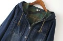 Γυναικεία μακριά τζιν ζακέτα με κουκούλα και καμουφλαριστή επένδυση Σκούρο μπλε Κλείσιμο με κουμπιά Τέσσερις ραμμένες τσέπες Βαμβάκι 3