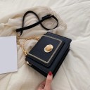 Γυναικεία μικρή τσάντα με καπάκι για το χέρι και τον ώμο Μεταλλική λαβή και αλυσίδα Διακοσμητικό χρυσό κούμπωμα Ιμάντας με αγκράφα PU 2